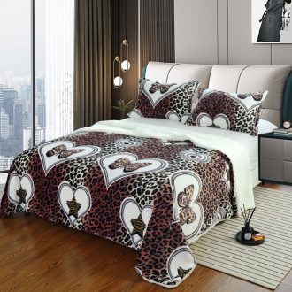 patura cu blanita + fete de perna maro cu fluturi