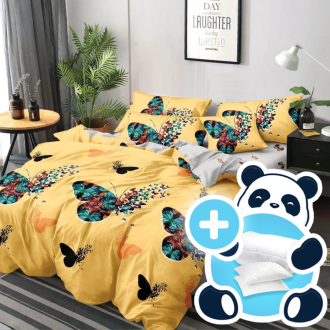 Lenjerie 1 persoana fluturi galbeni