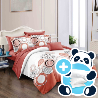 Pachet 1 persoana lenjerie alba buline portocalii