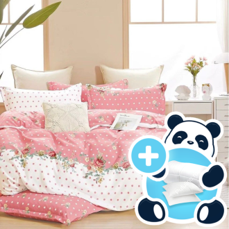 Pachet 1 persoana lenjerie roz cu flori