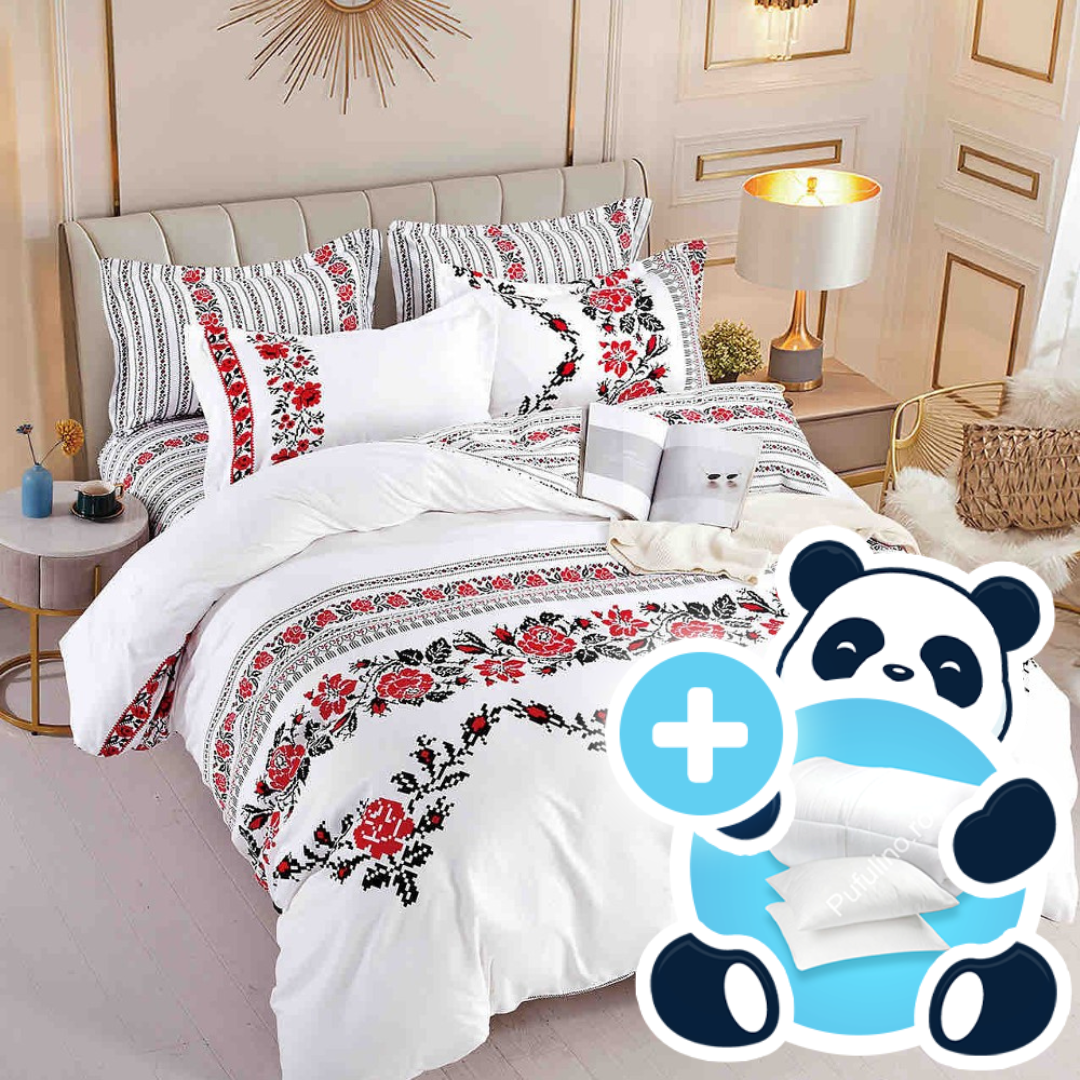 Pachet 1 persoana lenjerie traditionala alb negru