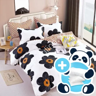 Pachet lenjerie pilota perne - model alb cu flori negre