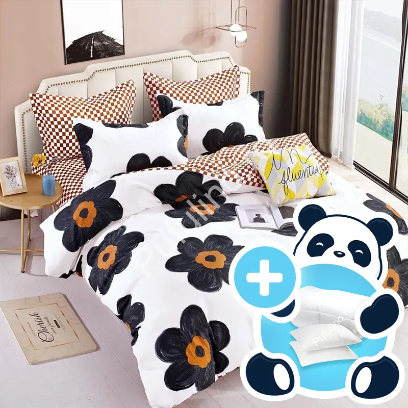 Pachet lenjerie pilota perne - model alb cu flori negre