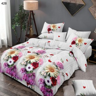 lenjerie de pat finet alba cu flori multicolore