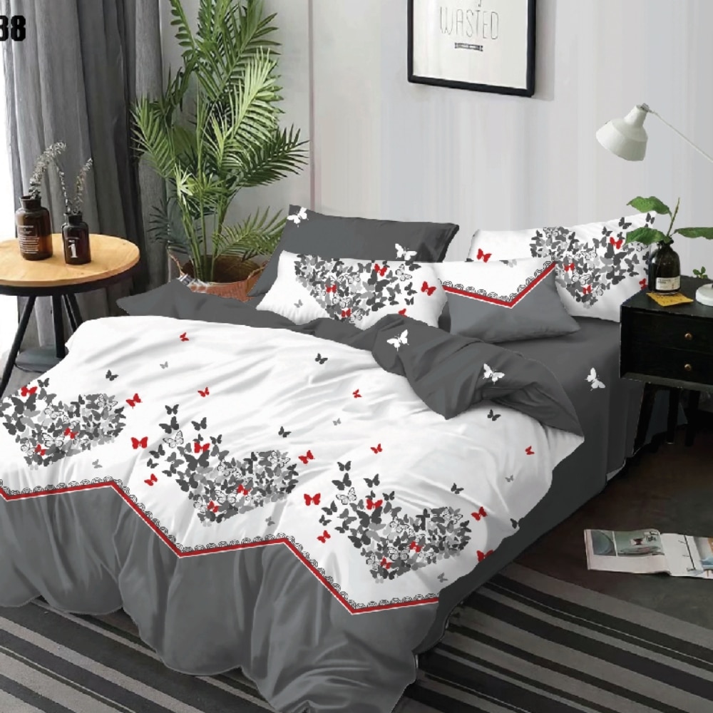 lenjerie de pat finet gri cu fluturasi
