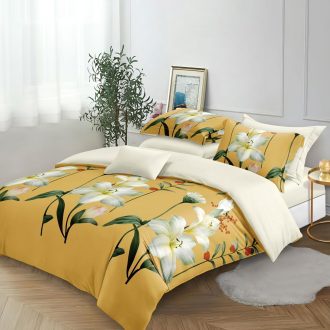 lenjerie galben crem cu flori mari albe