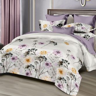 lenjerie galben crem cu flori mari albe