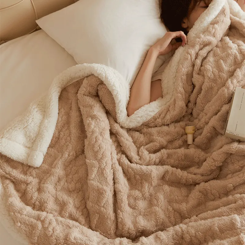 Patura Cocolino cu Blanita Uni, Model Tricotat, Pat 2 Persoane, Bej - JoJo Home - PUF73512 - imagine 5