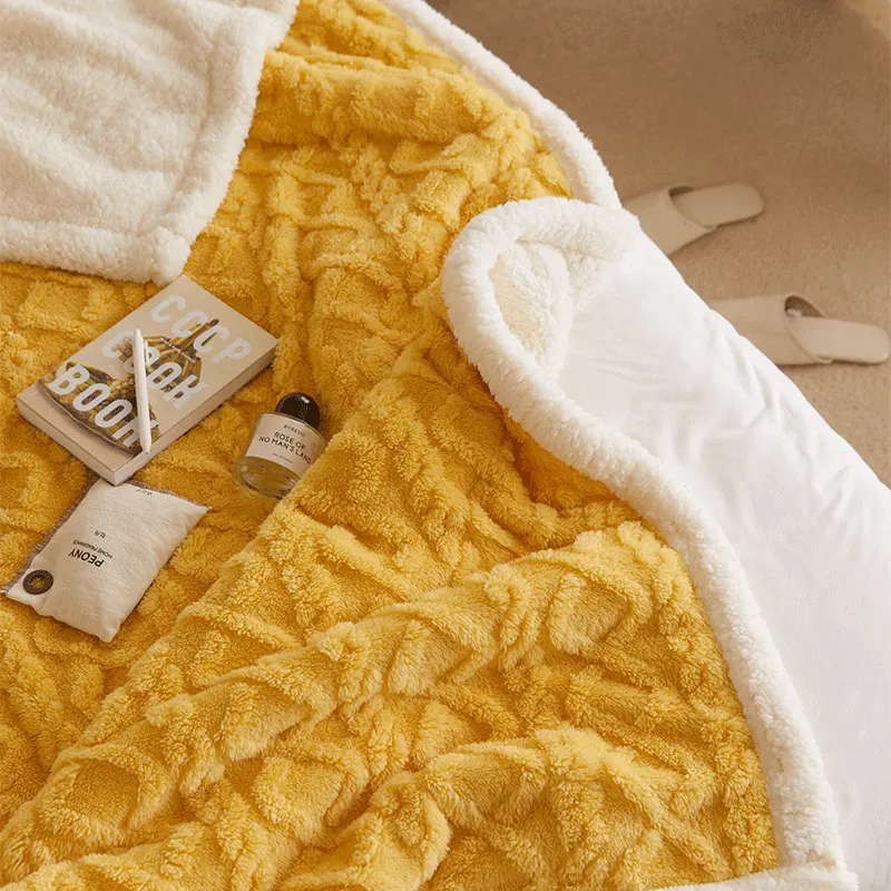 Patura Cocolino cu Blanita Uni, Model Tricotat, Pat 2 Persoane, Galben - JoJo Home - PUF73523 - imagine 10