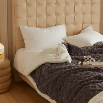 Patura Cocolino cu Blanita Uni, Model Tricotat, Pat 2 Persoane, Gri Inchis - JoJo Home - PUF73520