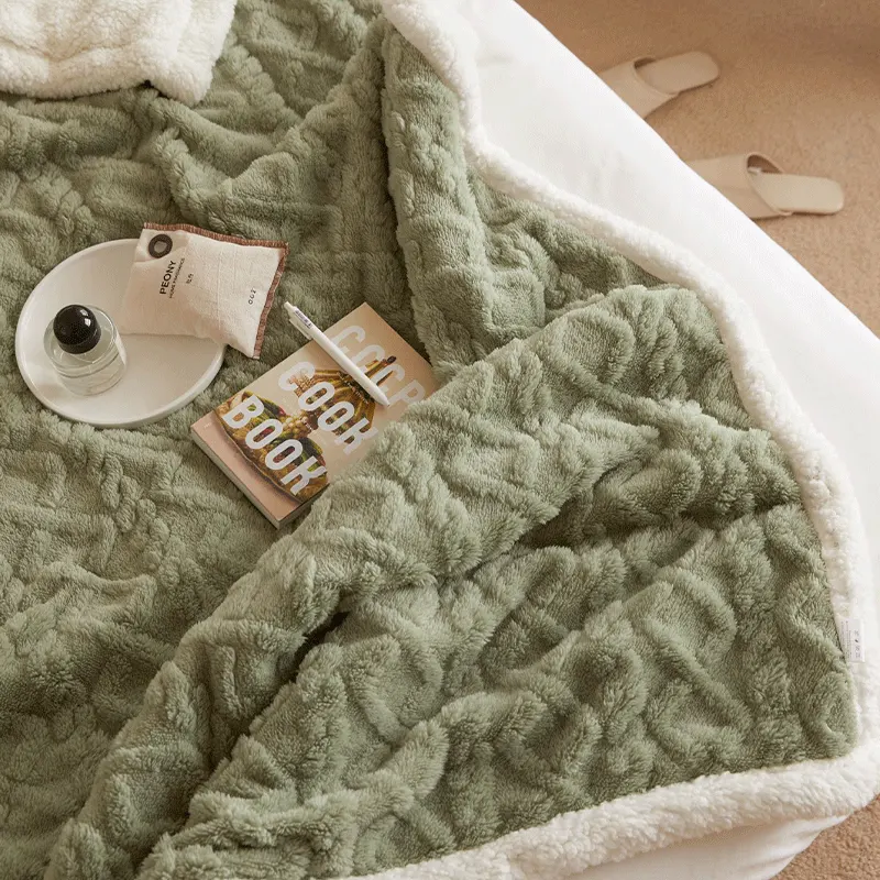 Patura Cocolino cu Blanita Uni, Model Tricotat, Pat 2 Persoane, Verde - JoJo Home - PUF73510 - imagine 9