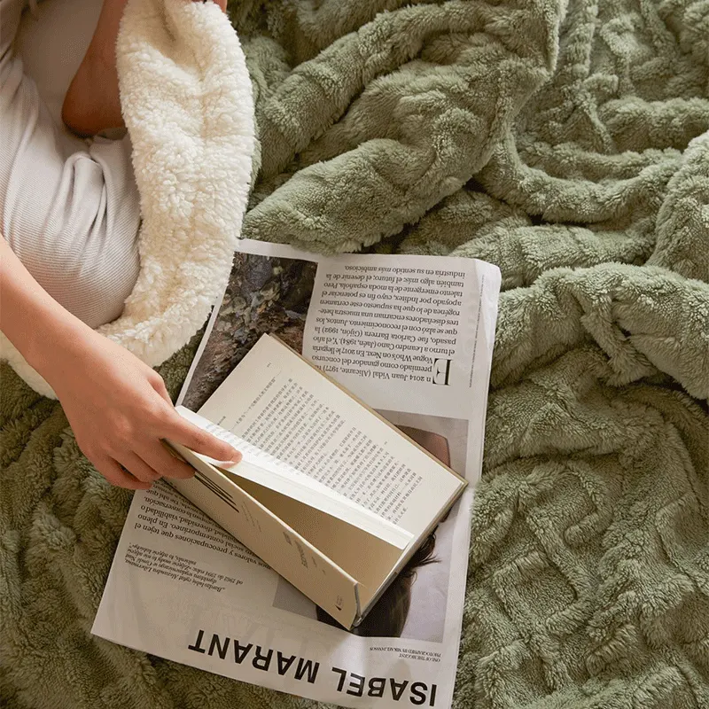 Patura Cocolino cu Blanita Uni, Model Tricotat, Pat 2 Persoane, Verde - JoJo Home - PUF73510 - imagine 8