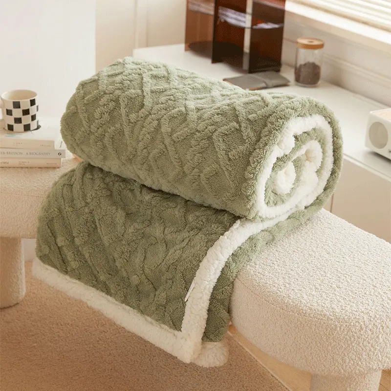 Patura Cocolino cu Blanita Uni, Model Tricotat, Pat 2 Persoane, Verde - JoJo Home - PUF73510 - imagine 5