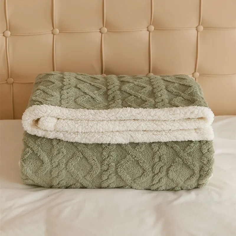 Patura Cocolino cu Blanita Uni, Model Tricotat, Pat 2 Persoane, Verde - JoJo Home - PUF73510 - imagine 3