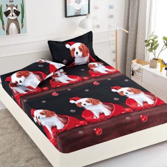 husa de pat cu elastic model craciun - christmas dog