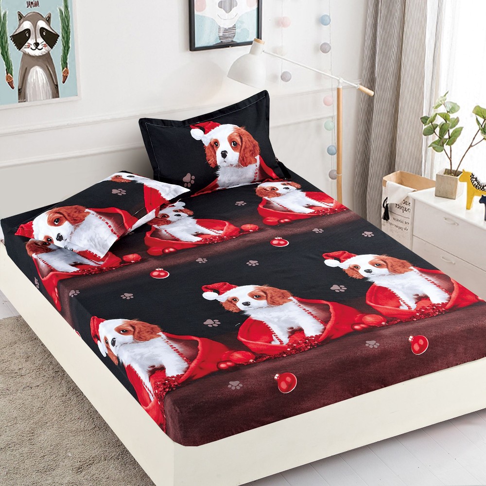 husa de pat cu elastic model craciun - christmas dog