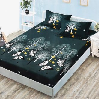 husa de pat finet verde cu fluturi
