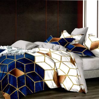 lenjerie alb albastra cu figuri geometrice