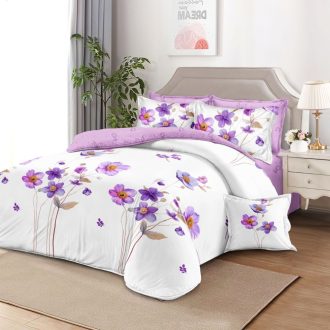 lenjerie alb lila cu flori