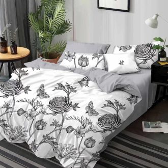 lenjerie alba cu flori negre