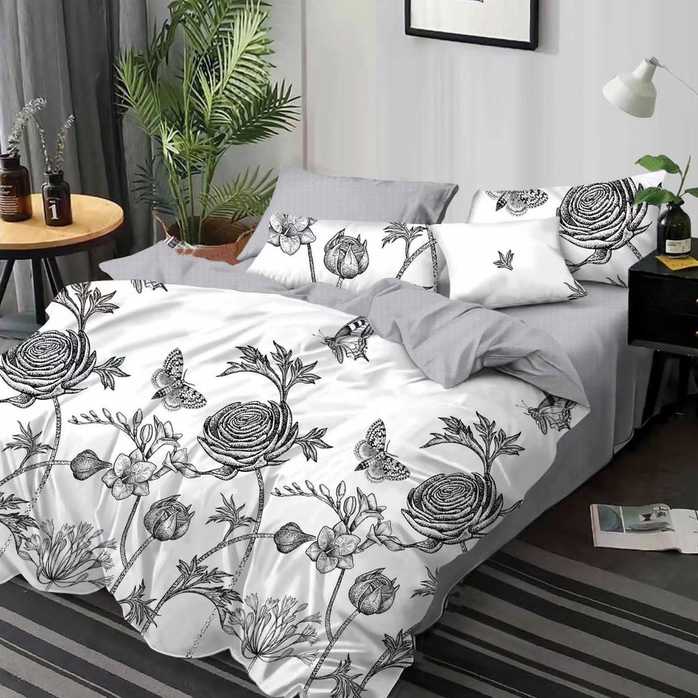 lenjerie alba cu flori negre