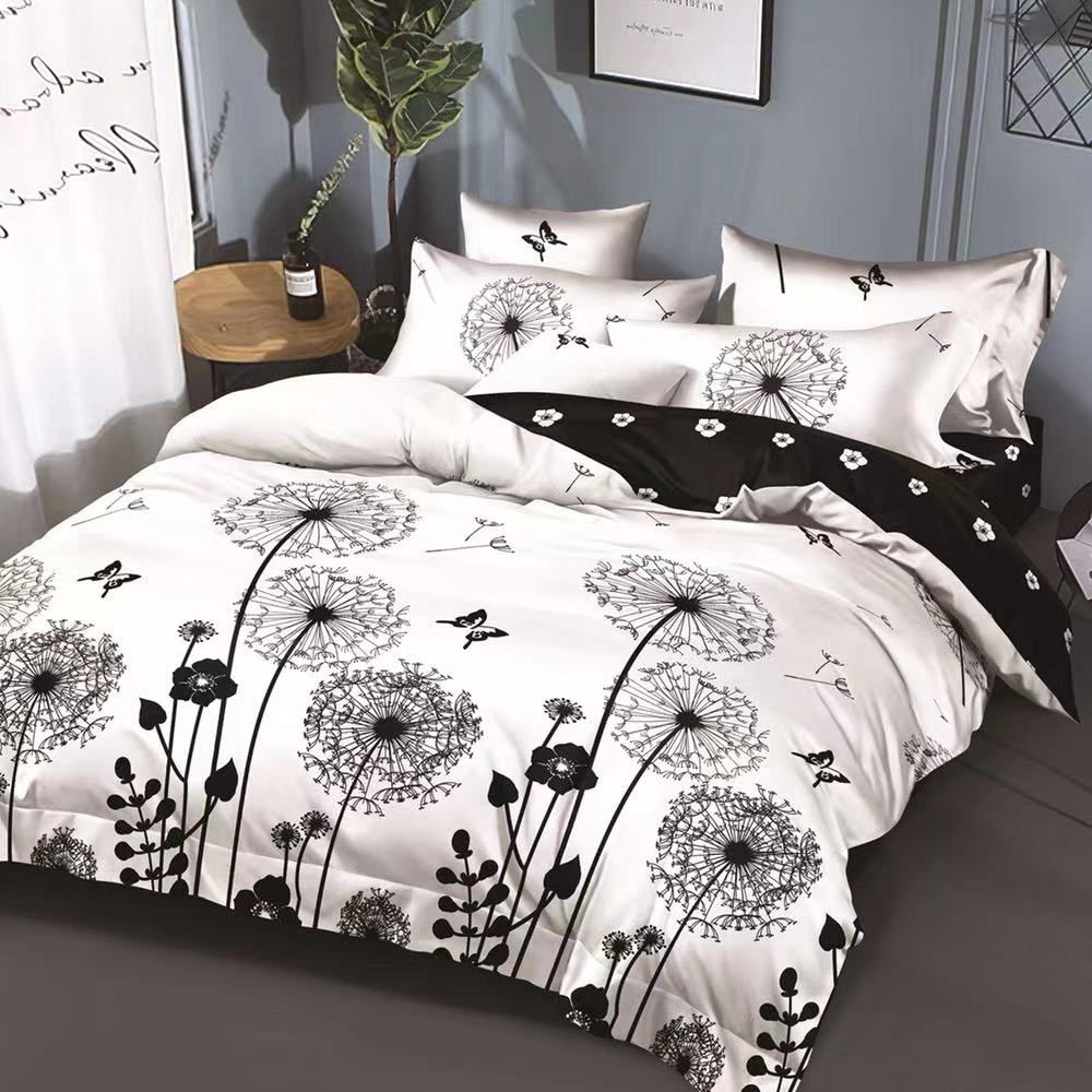 lenjerie alba cu papadii negre