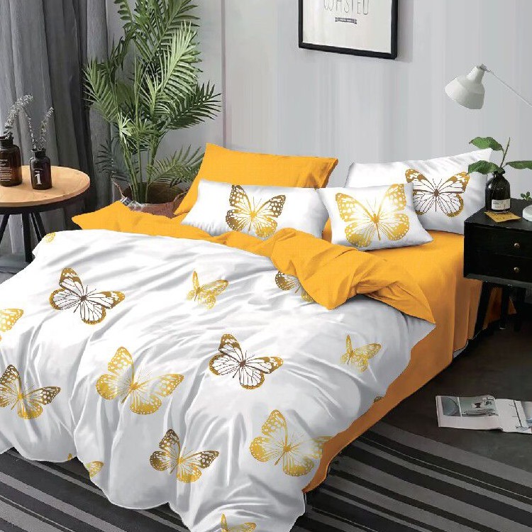 lenjerie alba cu fluturi galbeni