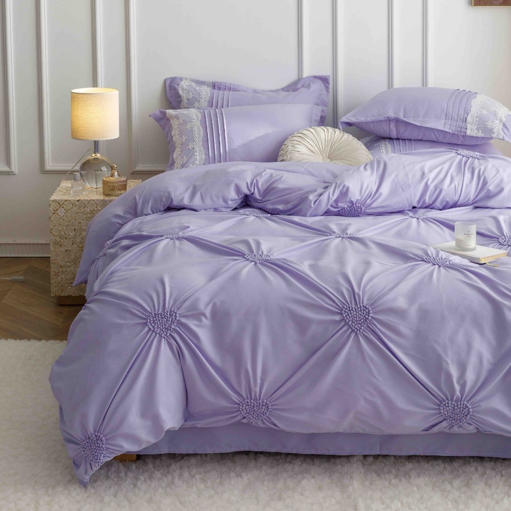 lenjerie cu pliuri inimioare si broderie - lila