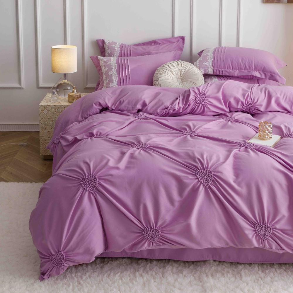 lenjerie cu pliuri inimioare si broderie - mov