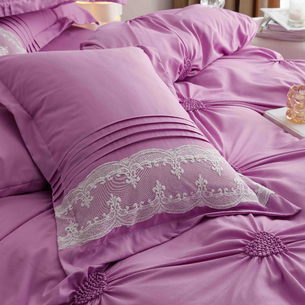 lenjerie cu pliuri inimioare si broderie - mov