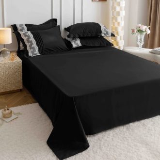 lenjerie cu pliuri inimioare si broderie - negru