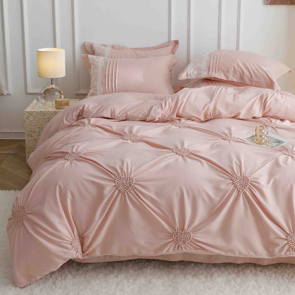 lenjerie cu pliuri inimioare si broderie - somon