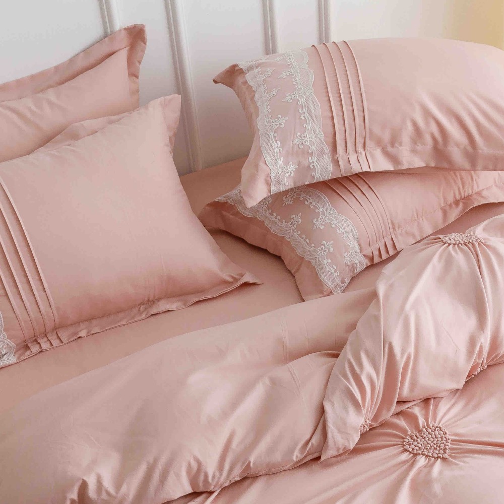 lenjerie cu pliuri inimioare si broderie - somon