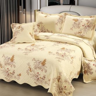 cuvertura de pat din bumbac 5 piese crem cu flori