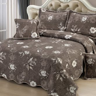 cuvertura de pat din bumbac 5 piese maro cu flori