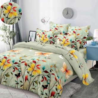 lenjerie verde cu flori colorate