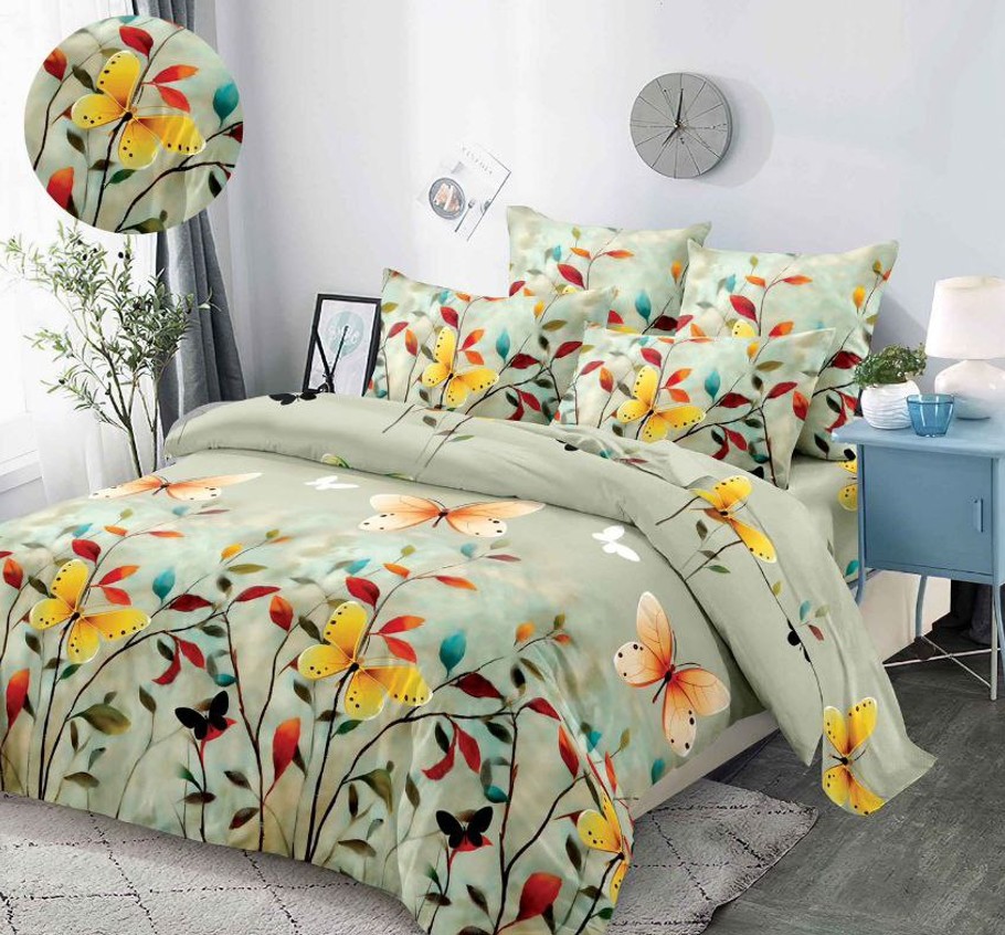 lenjerie verde cu flori colorate