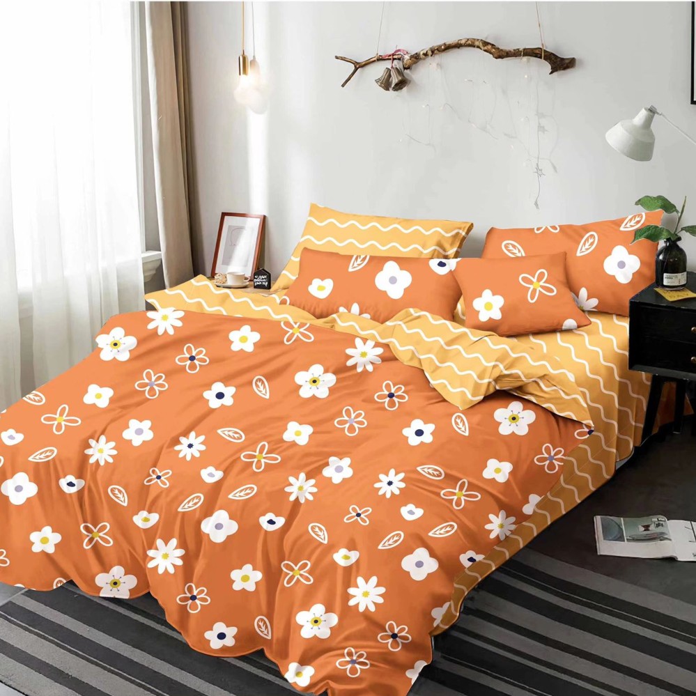 lenjerie portocalie cu 2 fete si flori