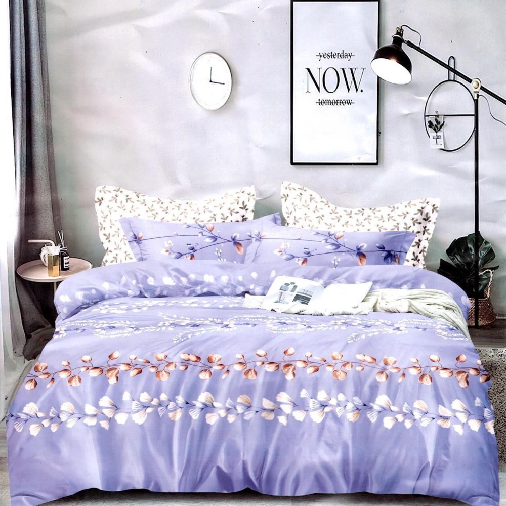 lenejrie bumbac satinat lila cu flori