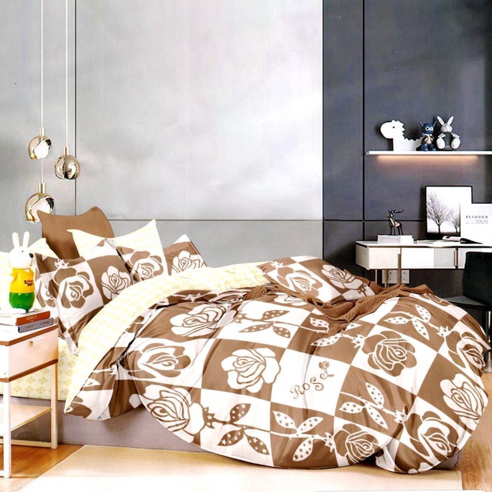 lenejrie bumbac satinat maro cu flori