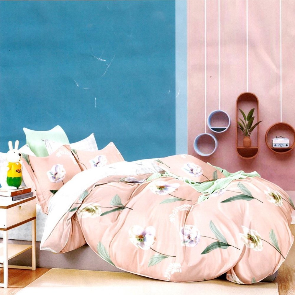 lenejrie bumbac satinat roz cu flori