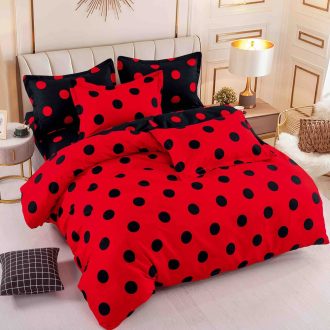 lenejrie de pat finet rosie cu buleine negre