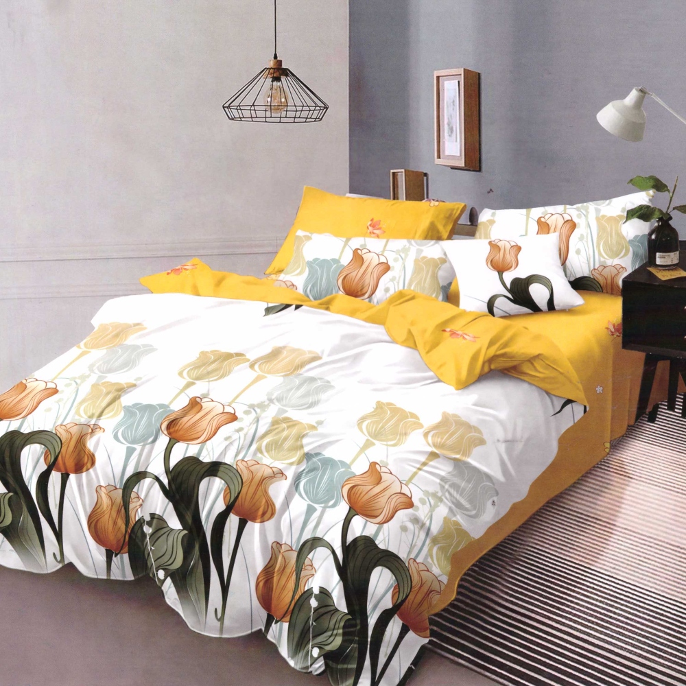 lenjerie de pat finet alba cu lalele