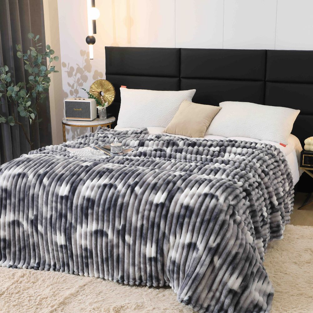 Patura Cocolino cu Dungi, Bicolor, 200 x 230cm - Alb/Gri - JoJo Home - PUF114708