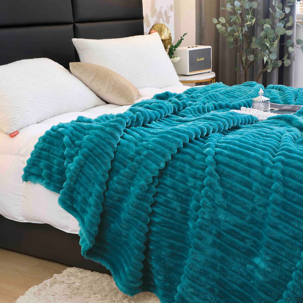 patura cocolino cu dungi uni - turcoaz