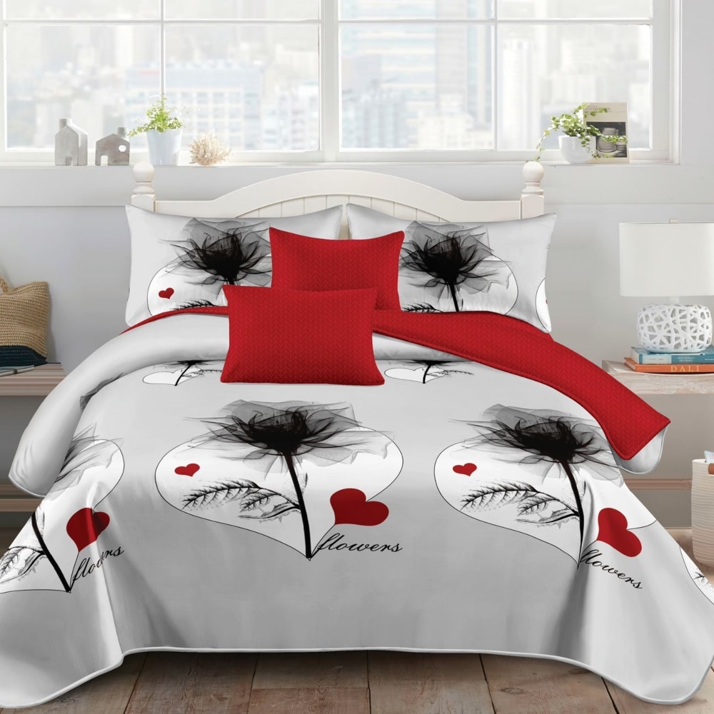 lenjerie de pat finet gri cu inimioare