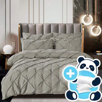 set Lenjerie Brodata Uni, Model cu Pliuri, Bumbac 100_ gri deschis