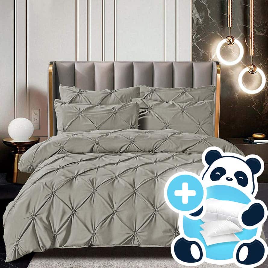 set Lenjerie Brodata Uni, Model cu Pliuri, Bumbac 100_ gri deschis