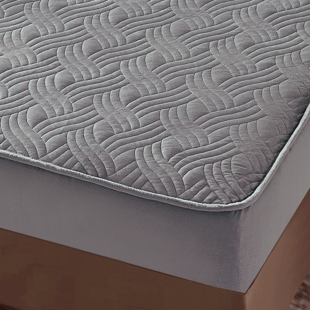 husa de pat catifea gri deschis