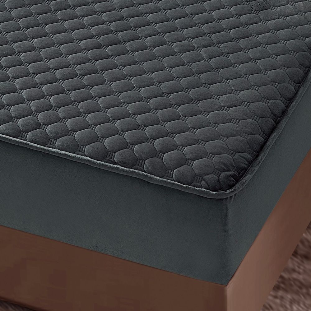 husa de pat catifea gri inchis